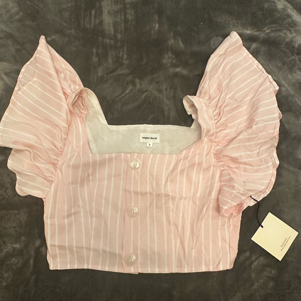 Super down Pink and white striped button blouse